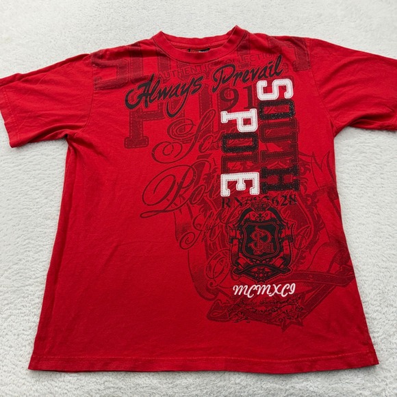 Vintage South Pole Y2K Mens Red Graphic T Shirt Always Prevail Authentic Size XL - Picture 1 of 8